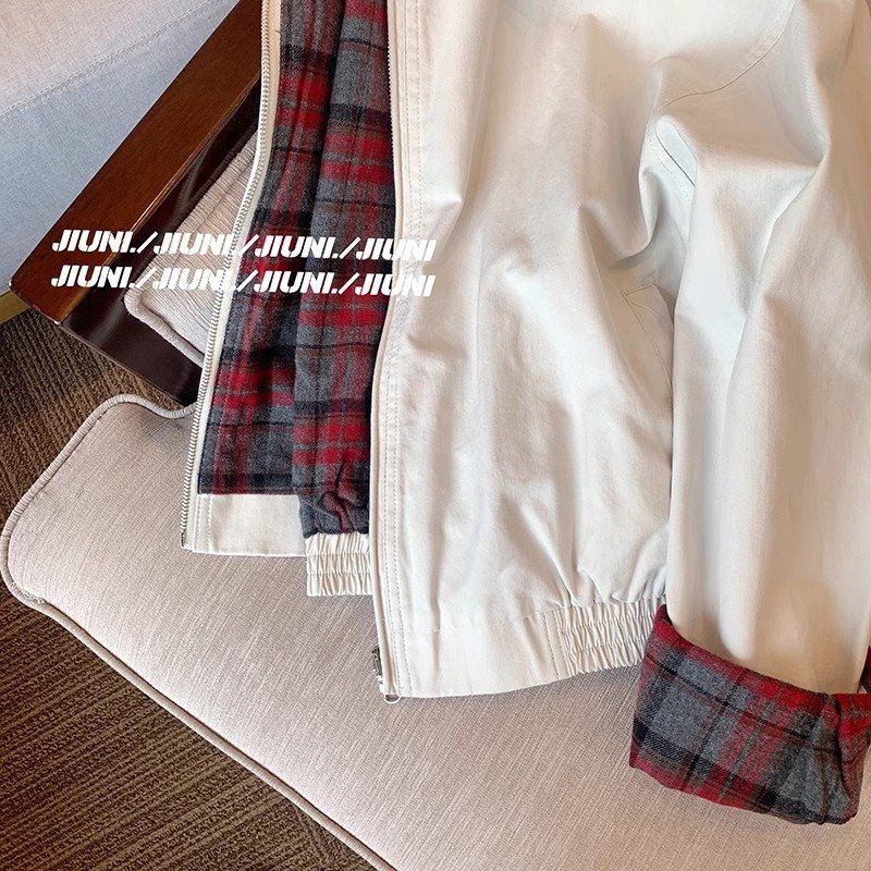 RL Raff Pony Label Short Top Embroidered American Style Jacket Men's Turn-Down Collar Patchwork Plaid Coat Unisex_voghion.com
