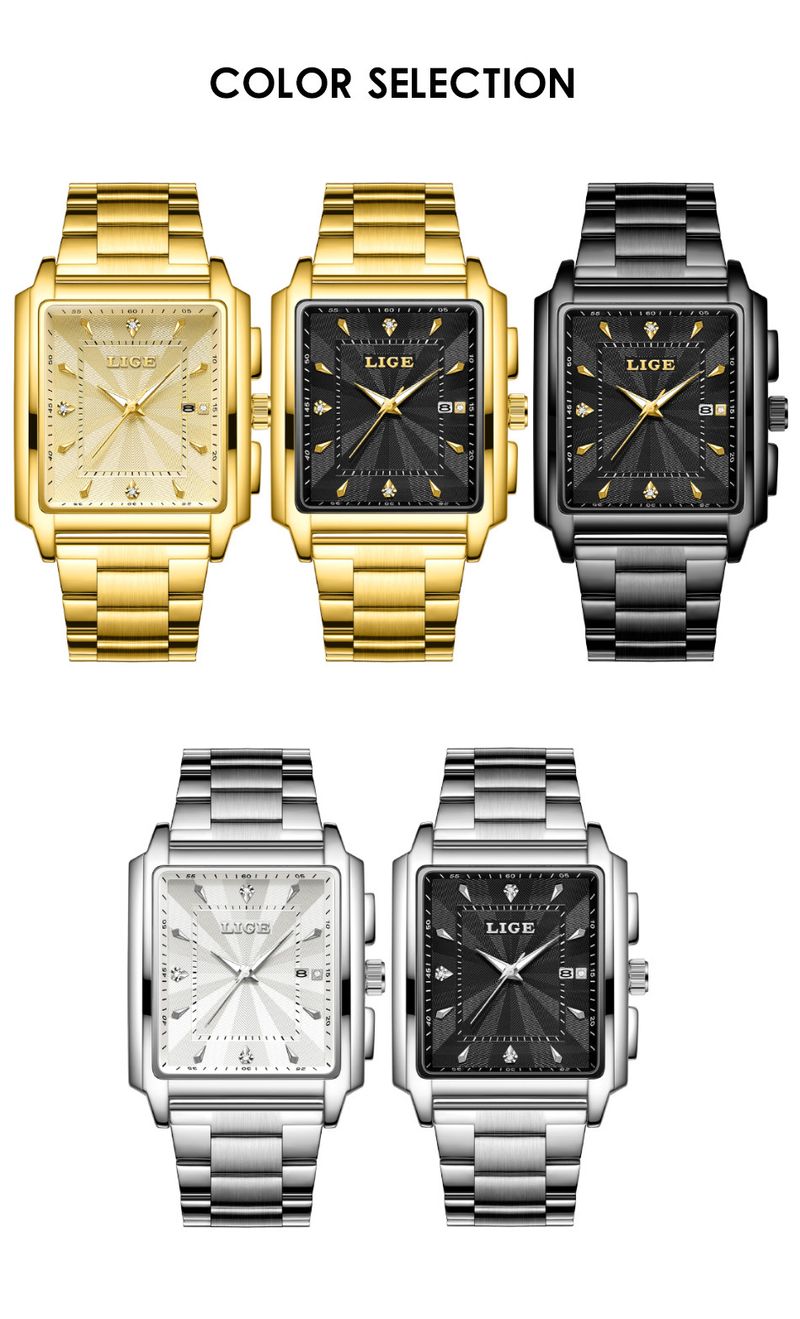 Men's Business Quartz Watch With Date Display, Water Resistant Stainless Steel Band, Square Mineral Glass Steel Belt Quartz Watch Men's Watch_voghion.com
