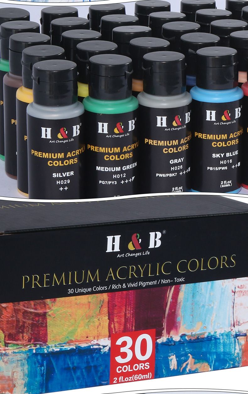 Professional Acrylic Paint Set - 30 Vibrant Colors (60ml/Tube) For Canvas, Wall Art, Crafts & Logo Design - Non-Fade, Waterproof_voghion.com