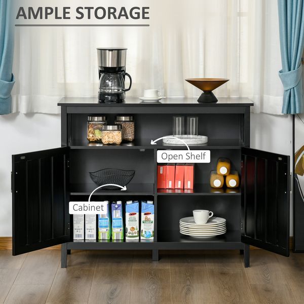 HOMCOM Sideboard Buffet Cabinet, Kitchen Cabinet, Coffee Bar Cabinet With 2 Doors And Adjustable Shelves For Entryway Living Room, Black_voghion.com