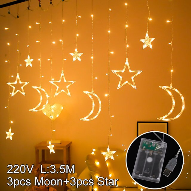 Star Moon Led Curtain Garland String Light EID Mubarak Ramadan Decorations for Home 2023 Islam Muslim Event Party Supplies Decor_voghion.com