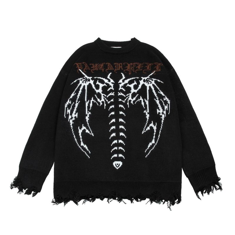 Pull ample en laine pour couple avec motif squelette de la rue américaine foncée Mankun-8901_voghion.com