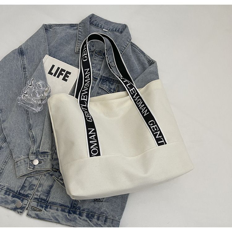 Große Kapazität Einkaufstasche College Student weibliche Pendlertasche einfache Schultertasche Mode lässig Canvas Tasche_voghion.com