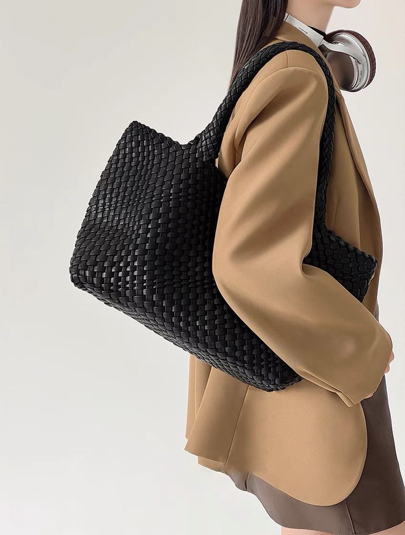 Borsa a tracolla sottobraccio di grande capacità, in vera pelle intrecciata a mano, di alta qualità, coreana_voghion.com