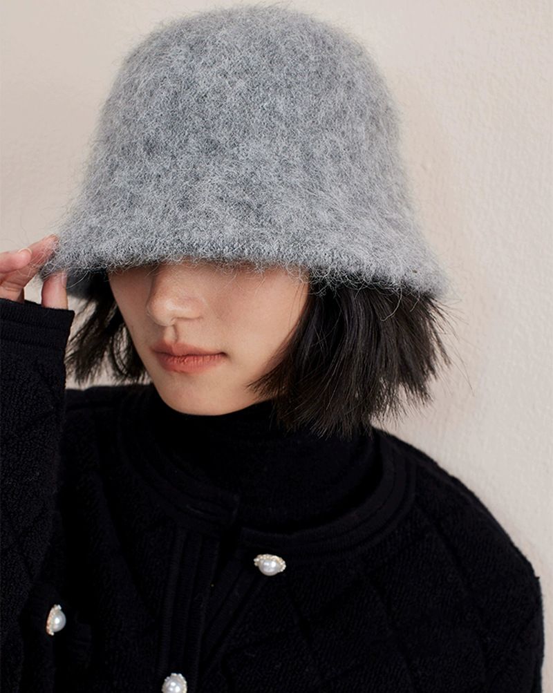Nordic Minimalistische stijl Hoogwaardige Alpaca wollen vissershoed, alleen voor vrouwen, elegant en zacht, warm en koudebestendig._voghion.com