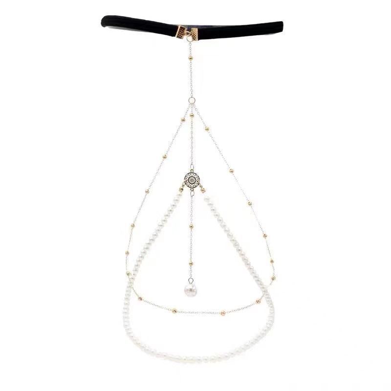 Sexy multistrato di perle per gamba per donne corda elastica personalità creativa lunga catena per il corpo gioielli_voghion.com