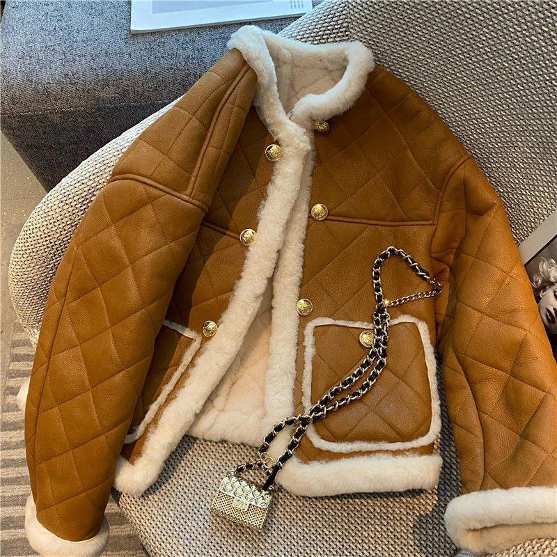 Winter Coats Women Thick Sheepskin Coat Faux Lamb Fur Leathe Motorcycle Jacket Coat Streewear Loose Retro_voghion.com