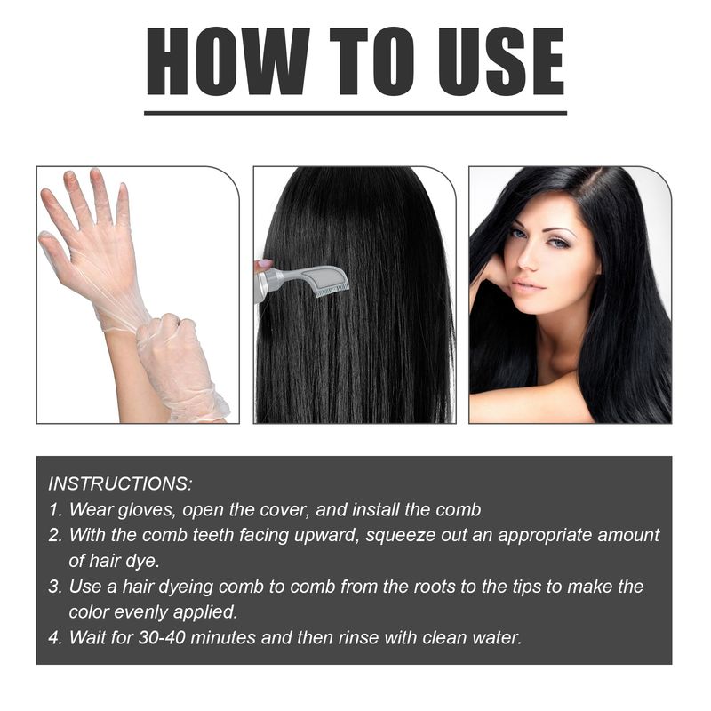Schwarze Fruchtfärbecreme mit Kamm, natürliche Abdeckung für weißes, graues Haar, sanftes, nicht reizendes Styling, lang anhaltende Haarfärbecreme_voghion.com