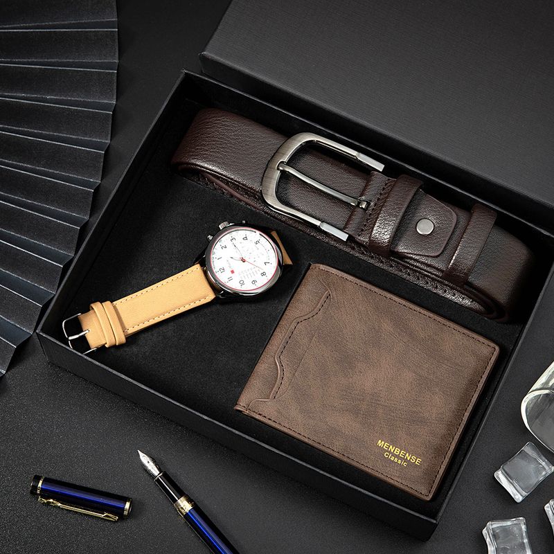 Neu Herrenuhren Casual Simple 3-teiliges Uhrenset Geschenkbox Herrenuhr Brieftasche Gürtel_voghion.com