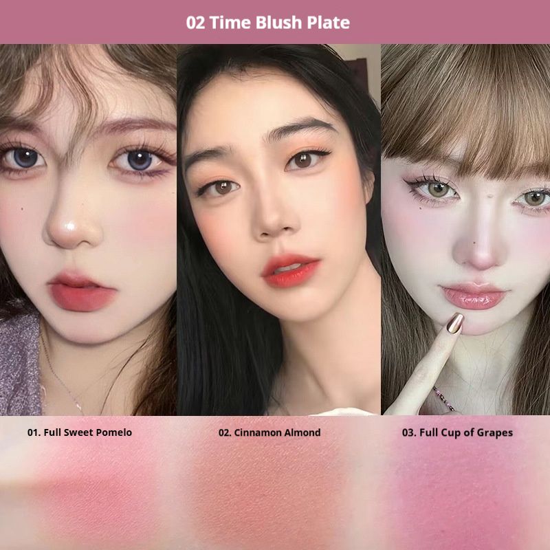 Dreifarbiges, natürliches Nude-Rouge, mattes, langanhaltendes Rouge, günstiges Make-up für Studenten, Pink, Puderrouge, schlichtes Blau_voghion.com