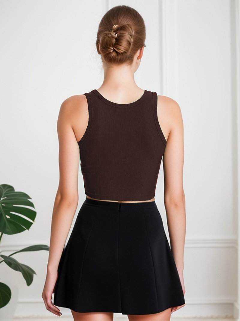 Modisches, geripptes Tanktop aus Baumwolle für Damen, sexy, schmal, mit V-Ausschnitt, ärmellos_voghion.com