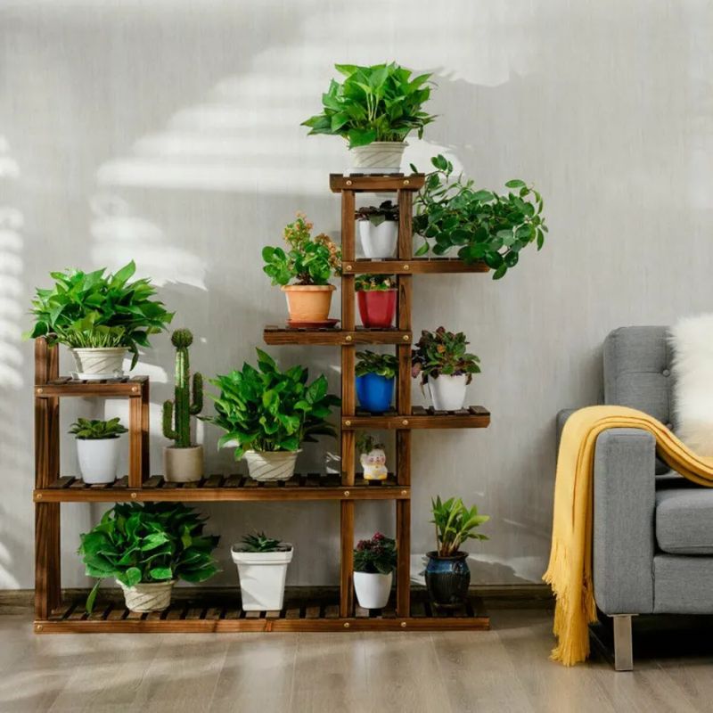 Plant Flower 7-Tier Display Stand Shelf Rack Wood Storage_voghion.com