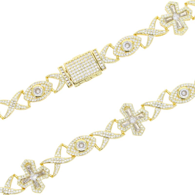 Collana con nodo incrociato e occhi in zircone, uomo e donna, hip hop, oro e argento_voghion.com