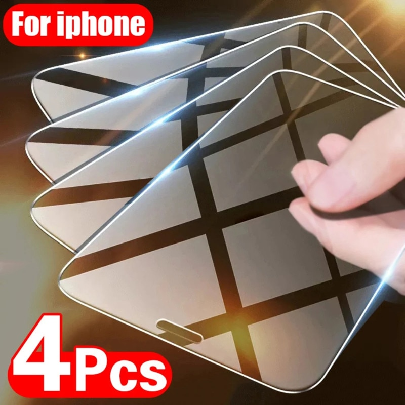 4PCS 10000D tempered g for iPhone 11 12 13 14 Pro Max Mini Screen Saver for iPhone XR X XS Max 7 8 6 6S 14 Plu_voghion.com
