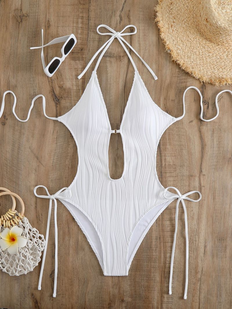 Maillot de bain une pièce à bretelles creuses et dos nu pour femme, couleur unie, offre spéciale_voghion.com