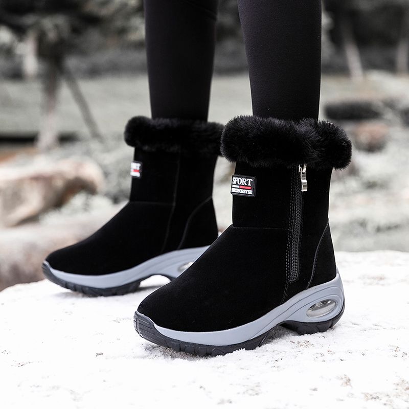Winter sneeuwlaarzen dames plateau hoge laarzen platte zool kwaliteit warme zwarte nieuwe dames veter comfortabele leren dameslaarzen_voghion.com