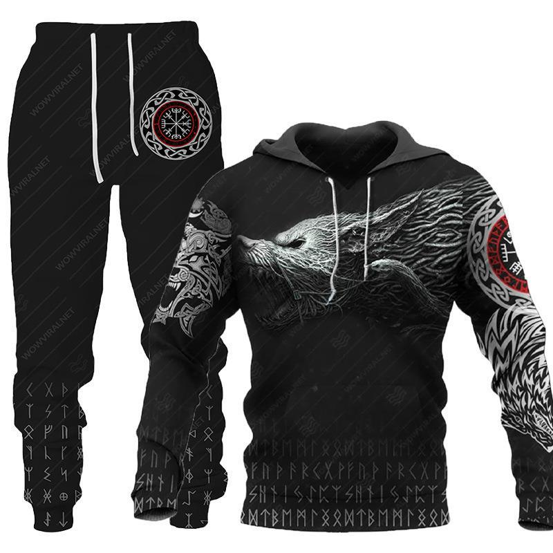 2024 New Tiger Animal Pattern 3D Printed Hooded Men's Sweater Set_voghion.com