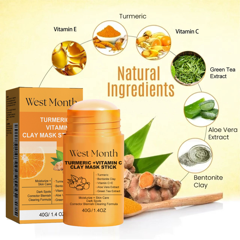 West&Month Maschera per il viso all'argilla gialla allo zenzero Stick per la pulizia profonda che restringe i pori Maschera per strisci per il tono della pelle schiarente_voghion.com