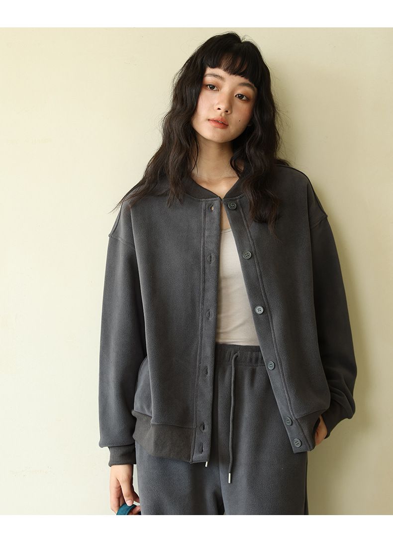 Autumn Winter Solid Color Fleece Button Cardigan Women Korean Style Warm Long Sleeve Top Versatile Slim Fit Casual_voghion.com