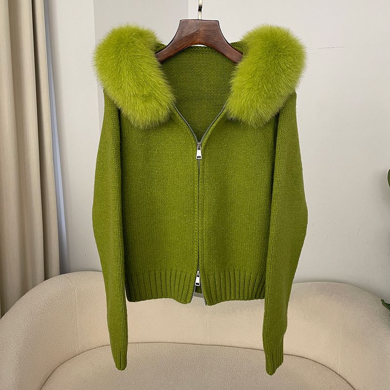 Cardigan oversize con cappuccio in maglia da donna - Morbido misto angora, cerniera frontale, maniche lunghe comode, abbigliamento casual da casa in stile coreano_voghion.com