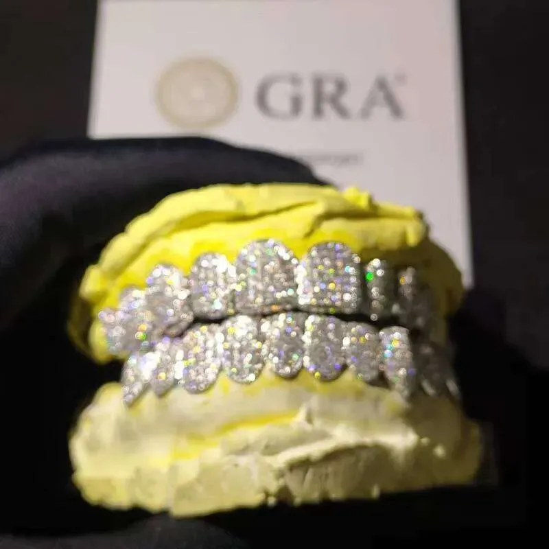 Custom Moissanite S Teeth Grillz Sier 6 Dia Bling Tooth Grills For Men Women High-End Jewelry Pass Test_voghion.com