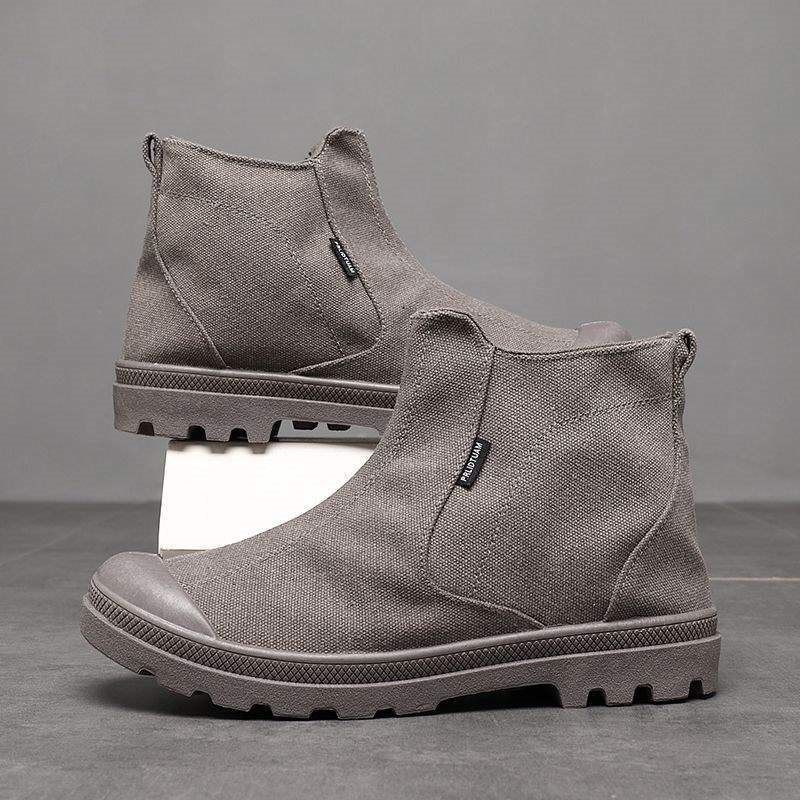 Bottes Martin pour hommes, fermeture éclair latérale, étrier, chaussures de travail antidérapantes, respirantes, montantes, en toile, chaussures de sécurité, automne et hiver 2025, nouvelles chaussures légères_voghion.com