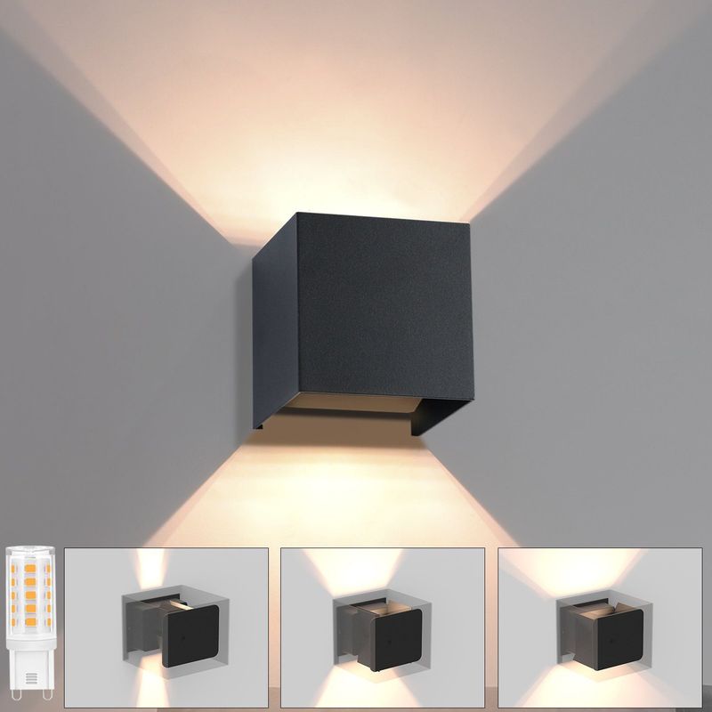 Glitzerlife LED Wandleuchte Aussen Wandlampe - Innen Schwarz Lampe Up Down Wand Leuchten Moderne Außenlampe IP65 Wasserdicht Einstellbarer Strahl Flurlampe_voghion.com
