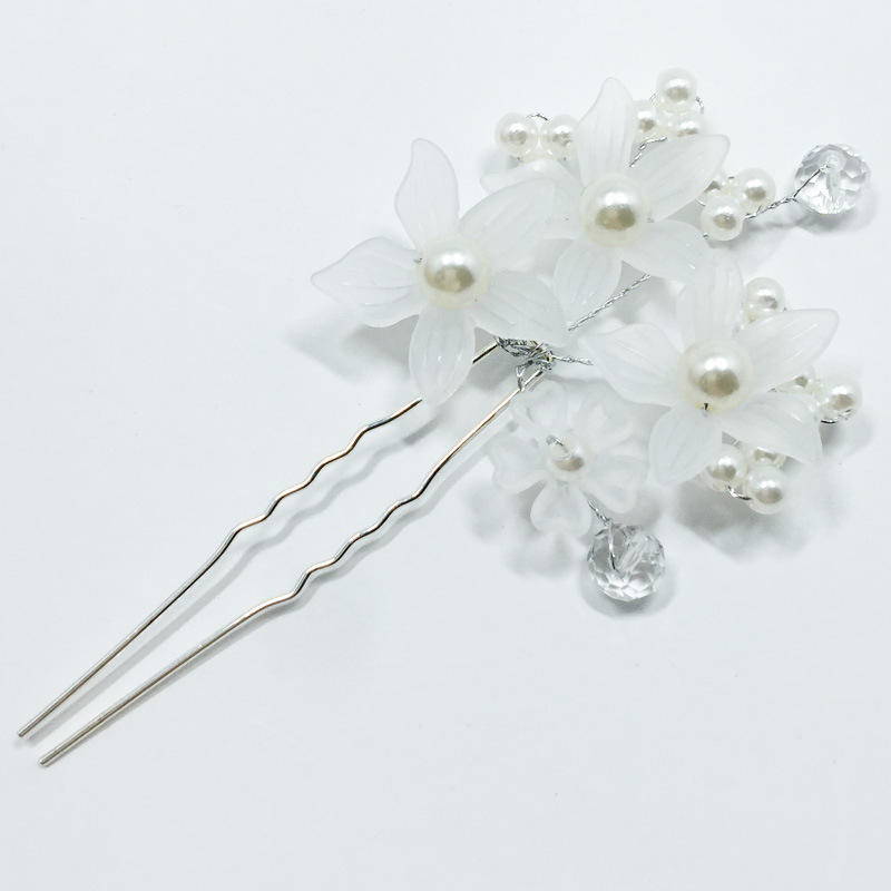 Bruids bruiloft hoofdtooi haaraccessoires rode en witte parel kralen matte bloem haarplug U-vormige haarplug haarspeld groothandel_voghion.com