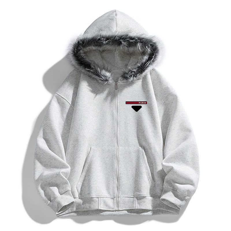 Men's Clothing Men's Clothing 25 American Retro Fur Collar Cardigan Hooded Sweatshirt Jacket Men And Women Trendy Silicone Letter Top_voghion.com