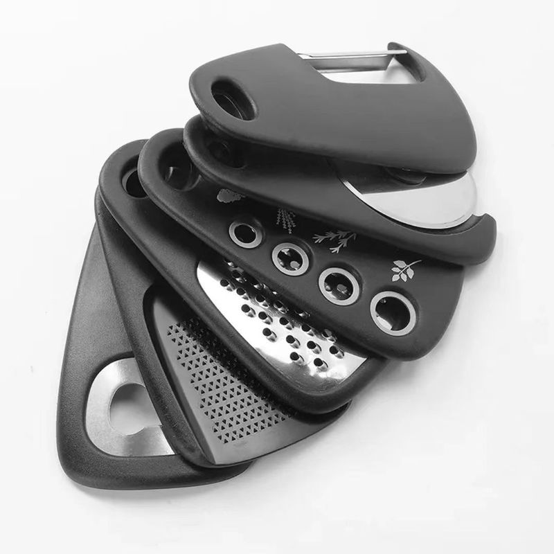 Stackable Kitchen Gadgets 6-Piece Set: Melon Peeler, Herb Cutter, Garlic Grinder, Can Opener, Cheese Grater, Pizza Knife_voghion.com