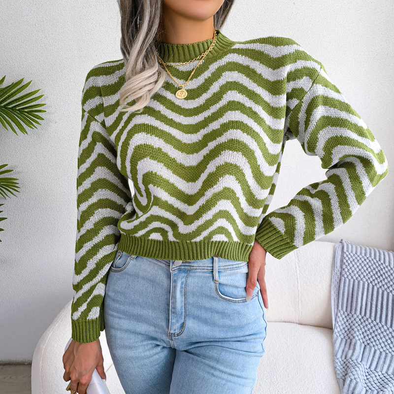 Abbigliamento femminile Vero e proprio colpo di autunno e inverno street style maglione lavorato a maglia a maniche lunghe a righe a contrasto di colore stazione indipendente abbigliamento femminile_voghion.com