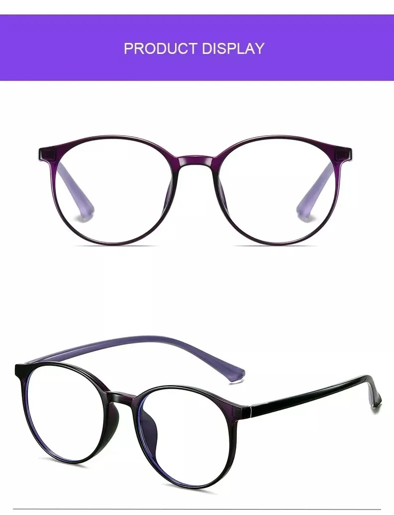 Moda Ultraleggero Anti Luce Blu Lettura Donna Moda Elegante Viola Rotondo Presbiopia Anti-fatica Occhiali Lente di Ingrandimento_voghion.com