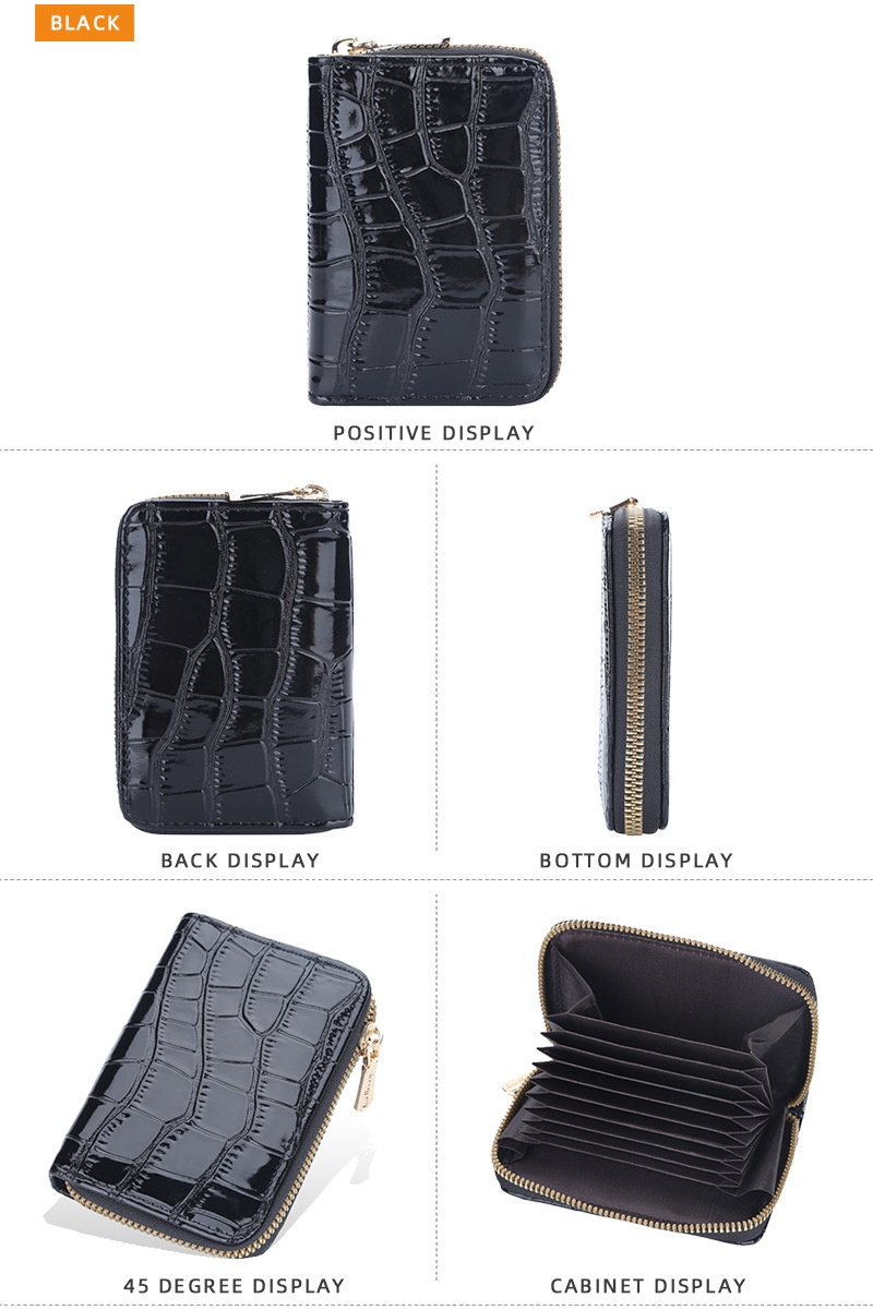 Baellerry Akkordeon-Kartenhalter Damen minimalistischer Krokodilmuster-Reißverschluss-Geldbörse 9 Kartenfächer neutraler Kartenhalter Brieftasche Großhandel_voghion.com