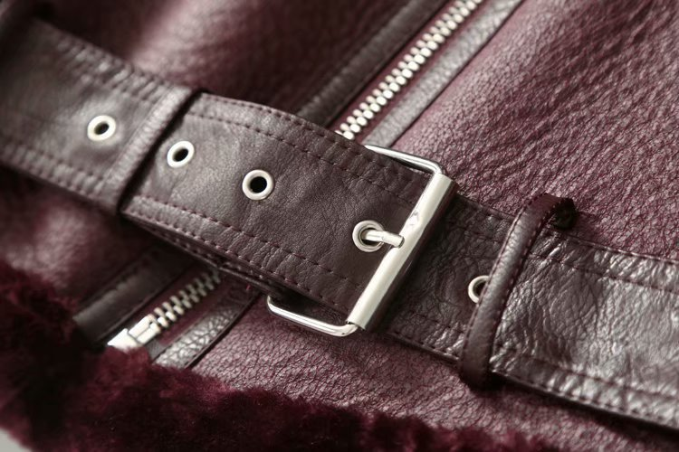 Damenmode dreifarbiger langer Ledermantel mit lockerer Taille_voghion.com