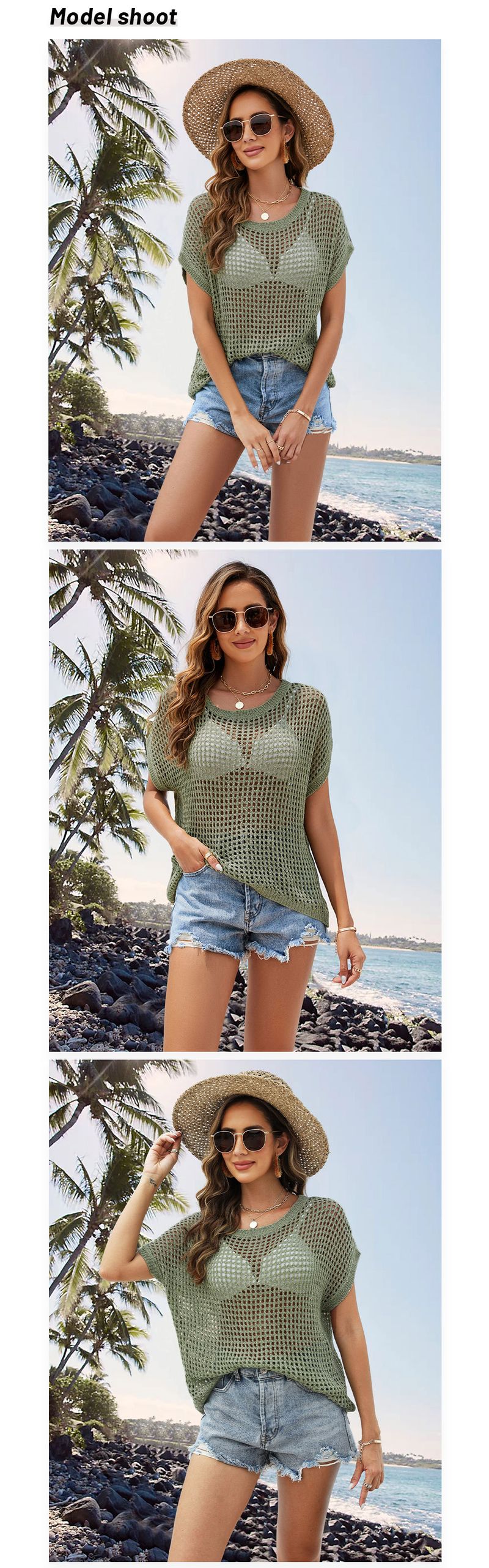 Top lavorato a mano all'uncinetto con maniche a pipistrello - Copricostume leggero in pizzo per donna, camicetta ampia in stile boho chic, maglietta casual estiva_voghion.com