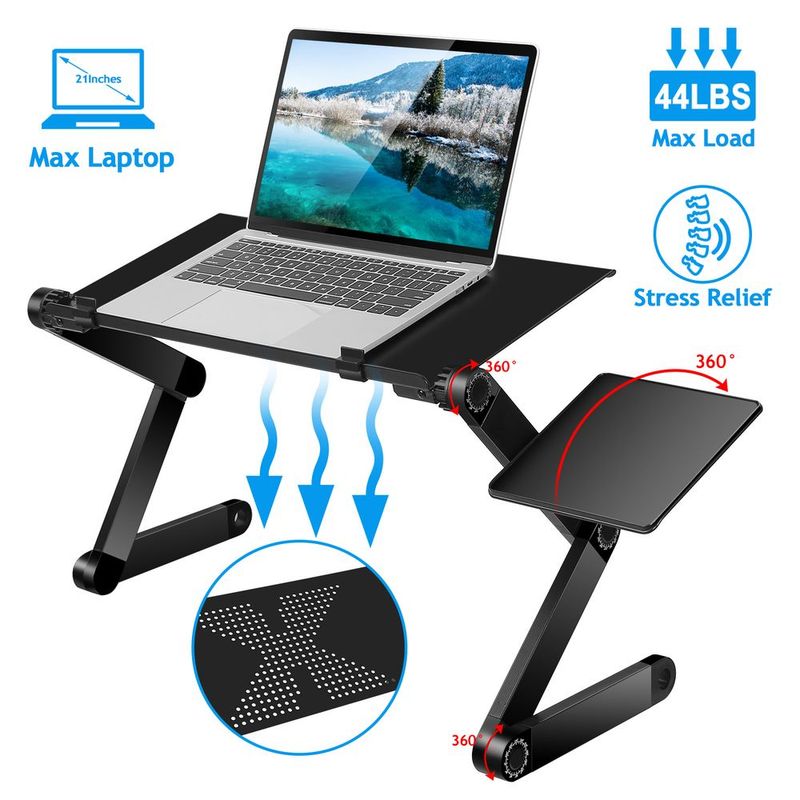 Foldable Laptop Table Bed Notebook Desk With Mouse Board Aluminum Alloy Breakfast Snacking Tray For Home Office Travel Use_voghion.com