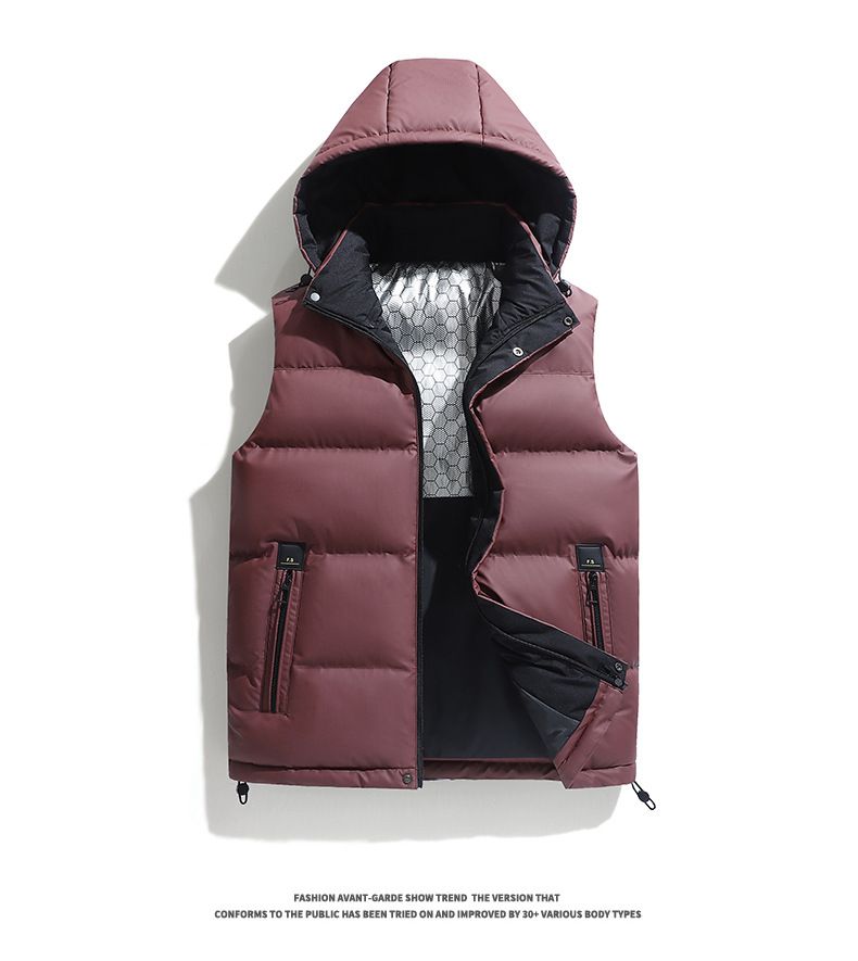 Leichte Kapuzenweste für Herren mit Graphenheizung, ärmellose Streetwear-Jacke mit Reißverschluss für die Freizeit, Schwarz/Grau/Rot_voghion.com