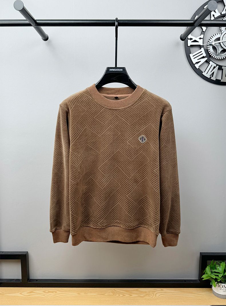 Men's Fleece-Lined Pullover Sweatshirt - Soft Thermal Long Sleeve Crewneck Top With Stylish Letter Print, Winter Casual Loungewear For Plus Size_voghion.com