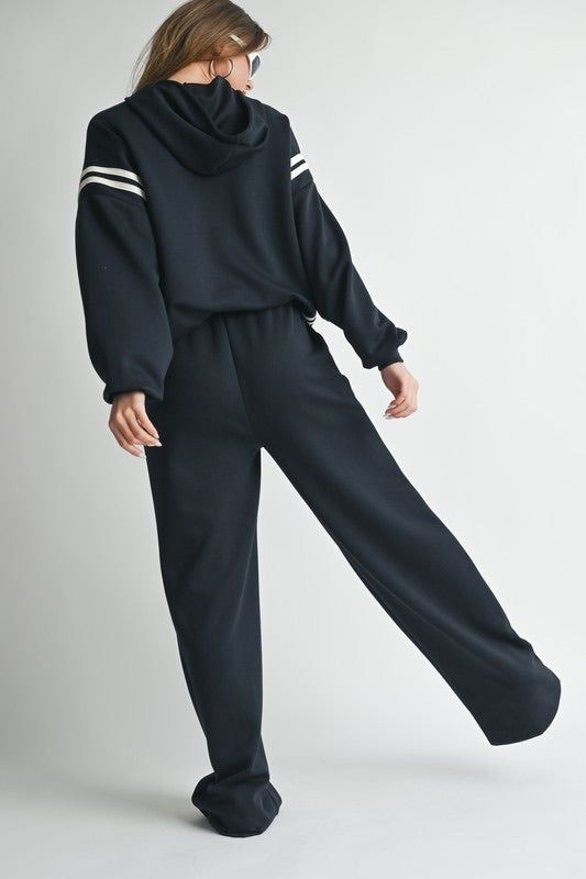 Damenbekleidung Zweiteiliges Set mit Kapuzenpullover mit Bandnähten_voghion.com