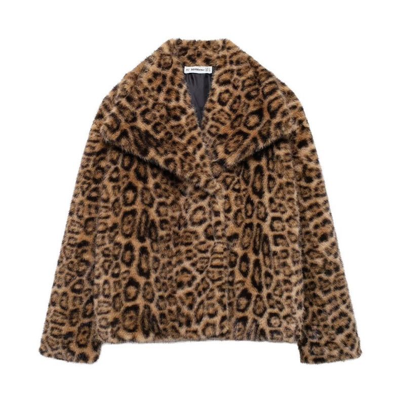 Kurzmantel mit Kunstpelzkragen für Damen – Elegante Bürokleidung, modische Oberbekleidung für Herbst und Winter (Hellleopard/Braun/Weiß/Grau/Beige/Schwarz/Weinrot)_voghion.com
