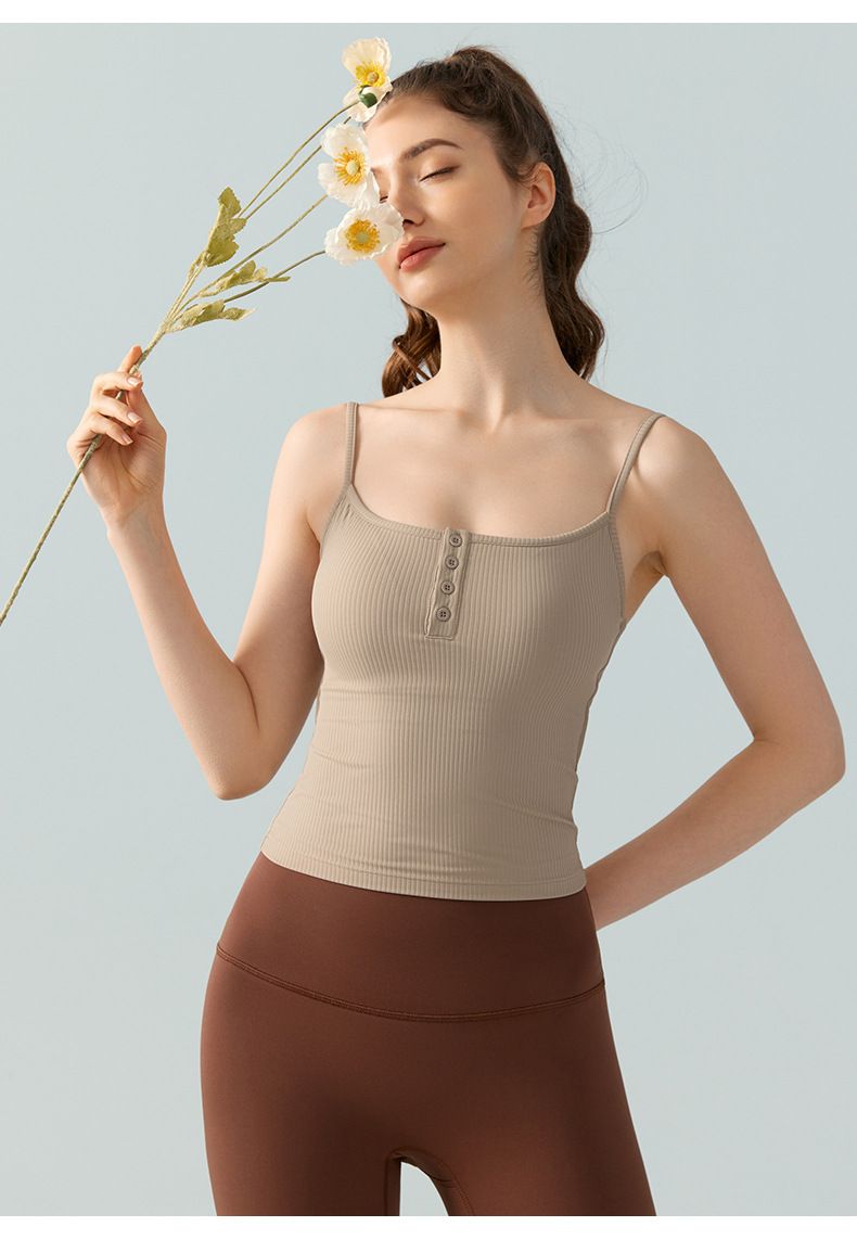 Odzież damska Seksowna koszulka do jogi z kwadratowym dekoltem i ramiączkami spaghetti z ochraniaczem na klatkę piersiową dla kobiet do noszenia jako warstwa zewnętrzna Uniwersalny i smukły top do pilatesu_voghion.com