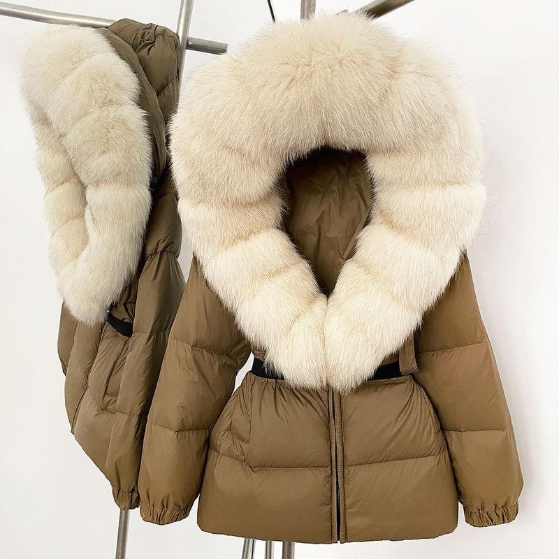 Piumino di alta qualità per donna, stile giapponese e coreano, piumino invernale di alta qualità, lunghezza media, spessore e vita sottile, in pelliccia di volpe_voghion.com