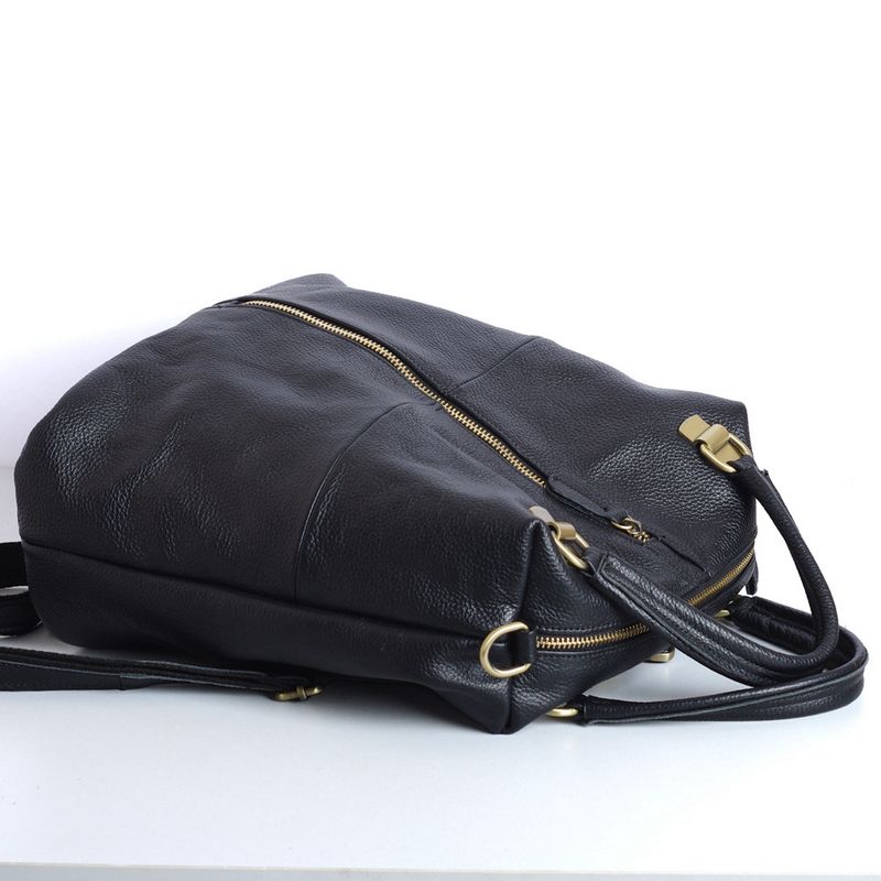 Head layer cowhide leather backpack fashionable trendy bag big women's bag black soft versatile women's backpack backpack_voghion.com