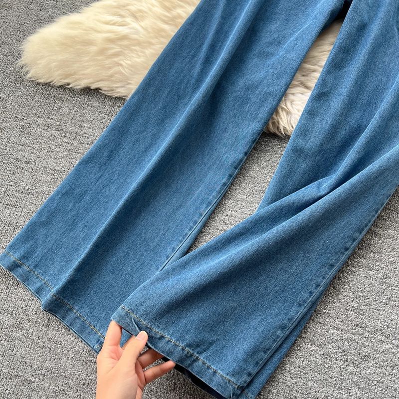 Abbigliamento da donna, design retrò, versatile maglietta a maniche corte con colori a contrasto, jeans casual a vita alta_voghion.com