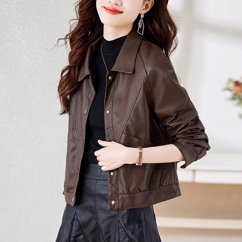 Veste courte d'hiver en cuir PU pour femme, ample et tendance, style moto, décontractée, collection 2024_voghion.com