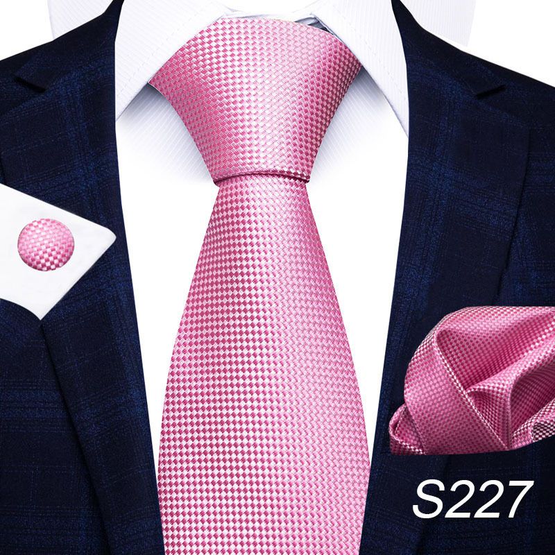 Corbata de seda de poliéster de alta calidad unisex para hombre, corbata formal de color sólido, bolsillo, toalla, gemelos, juego de jacquard_voghion.com