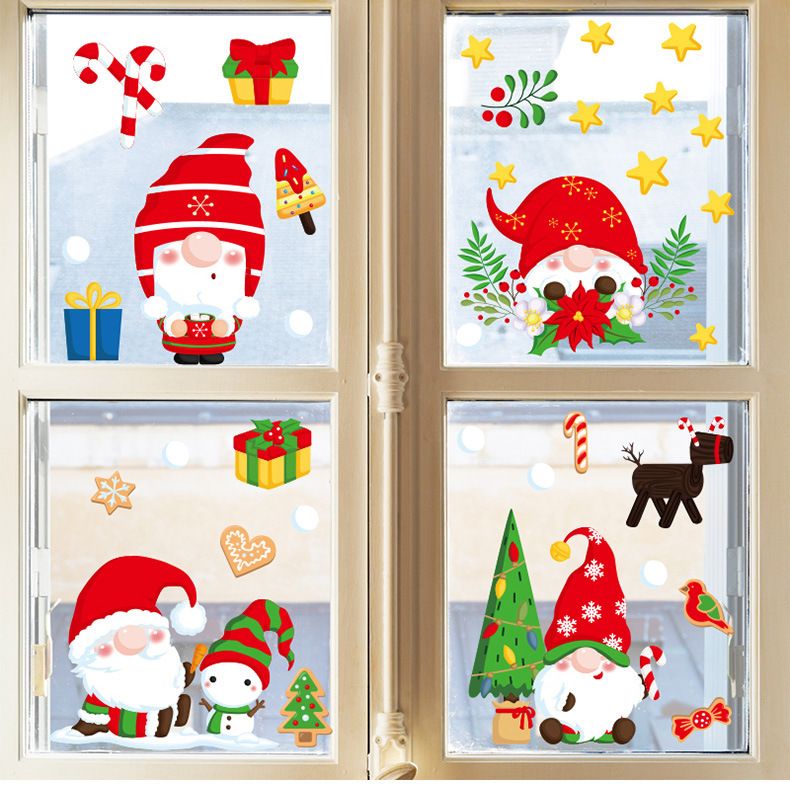 Nuovo set statico 2022 di 9 adesivi murali decorativi per finestre in vetro con nani di Natale_voghion.com