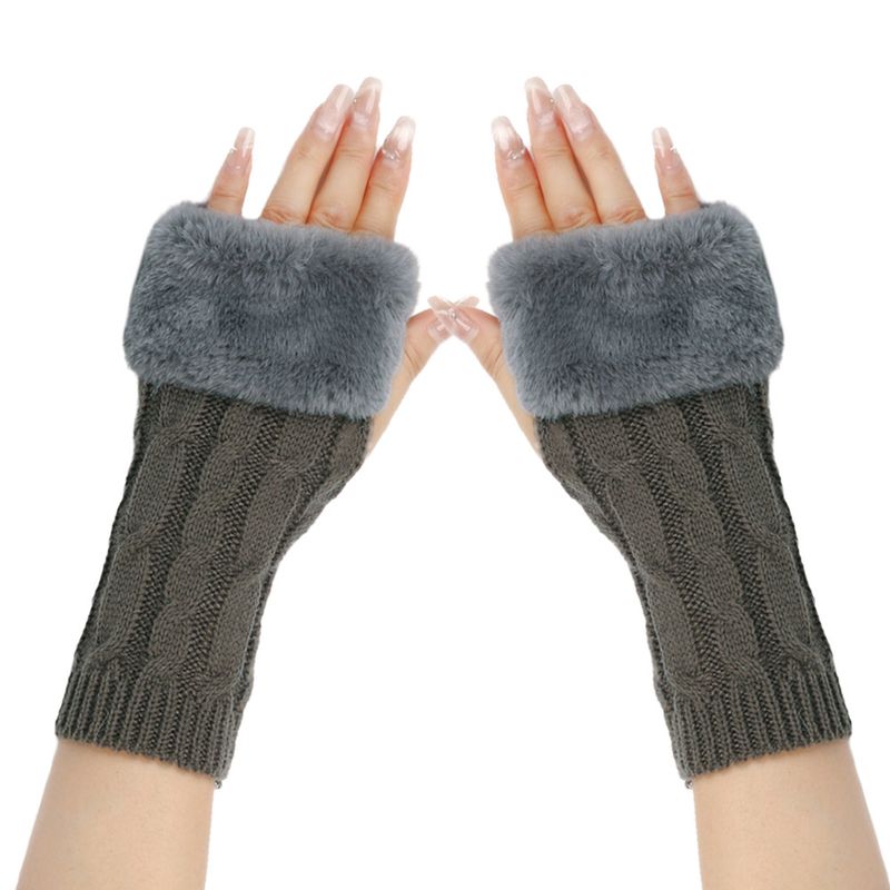 Women's Fingerless Velvet Gloves - Knitted 8-Shaped Twisted Design, Warm & Soft Wool For Autumn & Winter (Short Turn-Up Cuff, Stylish & Cozy)_voghion.com