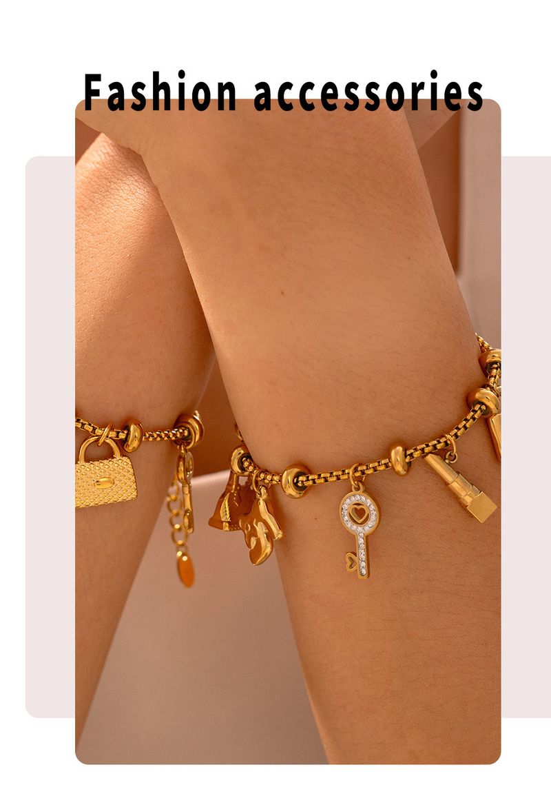 Damenschmuck Multi-Element-Tag Eingelegtes Diamant-Anhänger-Armband Verstellbar Trendy Retro Titanstahl Überzogen K Gold Handschmuck_voghion.com