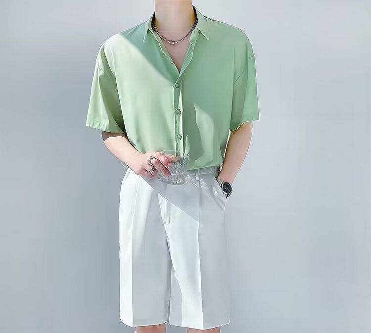 Men's Slim-Fit Polo Shirt – Breathable Silk-Blend, Korean-Inspired Streetwear, Minimalist Luxury (M-3XL, Summer Essential)_voghion.com